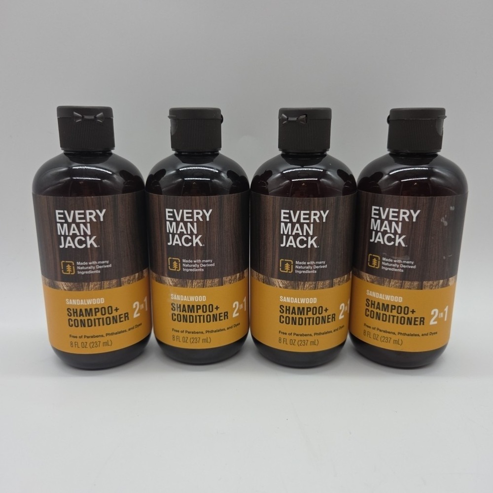 NEW Lot Of 4 EVERY MAN JACK Men's 2 In 1 Shampoo & Conditioner Sandalwood 8oz